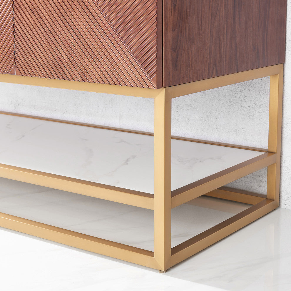 Mahon Bath Vanity, Stone Top, Brushed Gold Base, 72", Double Vanity, No Mirror