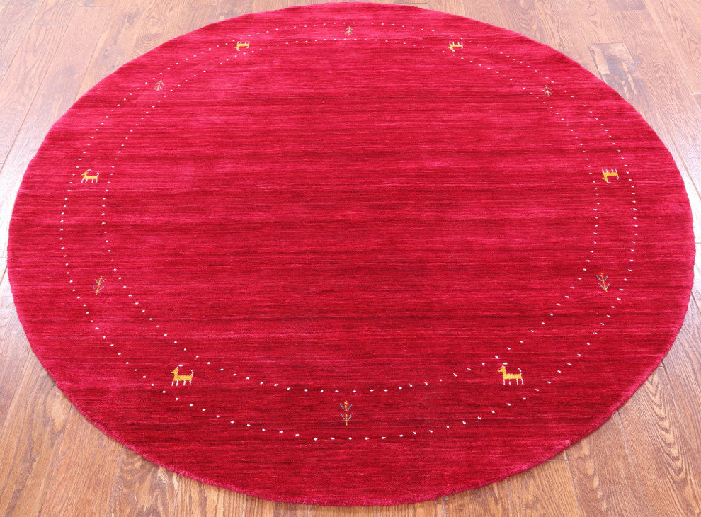6' Round Hand Knotted Persian Gabbeh Wool Rug - Q15211