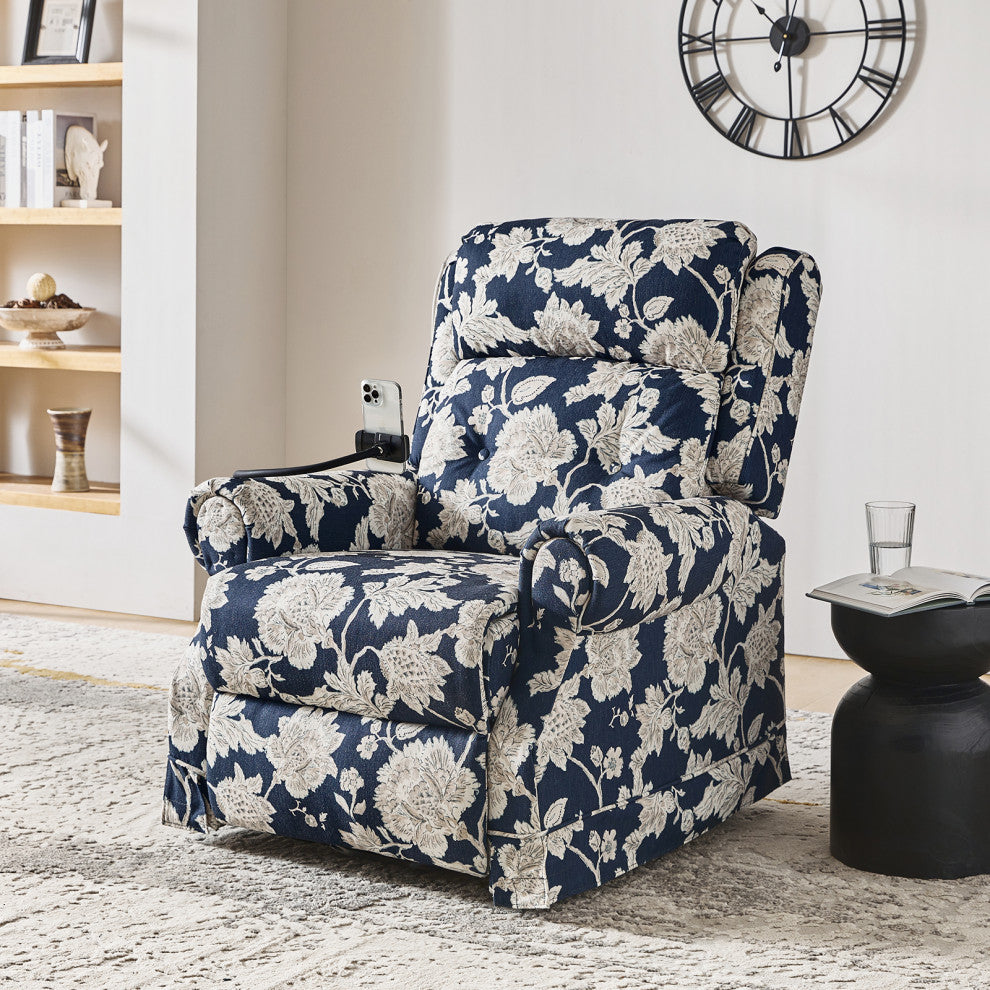 Lift Assist Power Recliner With Massage Heat And Manual Headrest, Navy