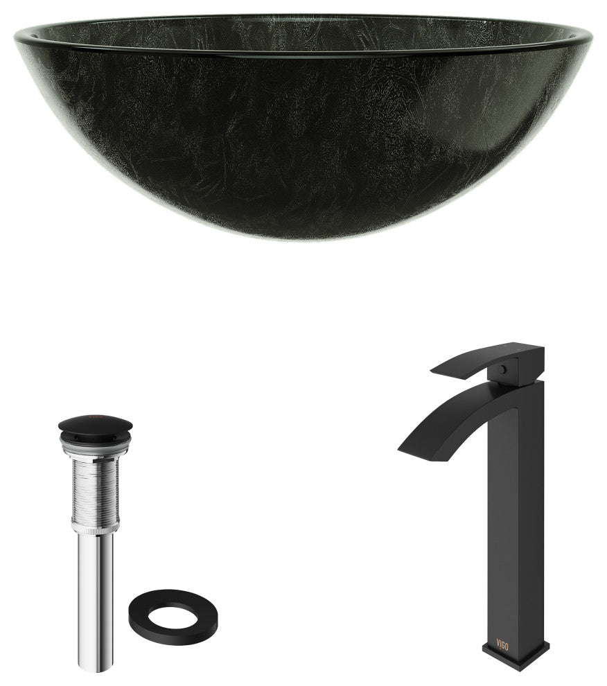 Giovanni 17"L x 17"W Glass Vessel Sink and Duris 12"H Faucet Set