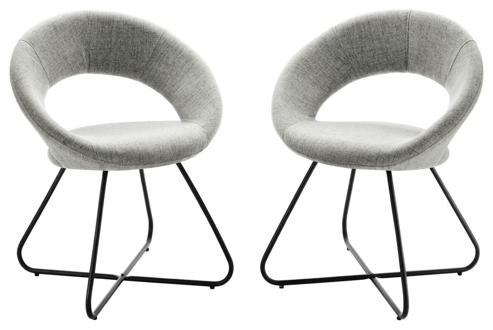 Nouvelle Upholstered Fabric Dining Chair Set of 2 Black Light Gray