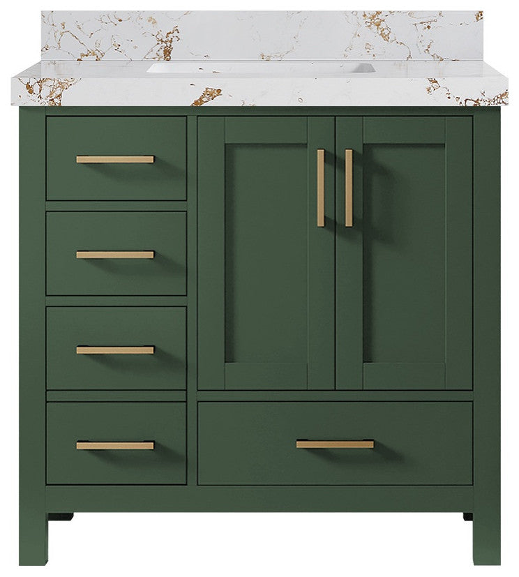 Malibu 36 Center Sink Bath Vanity in Lafayette Green 2" Viola Gold