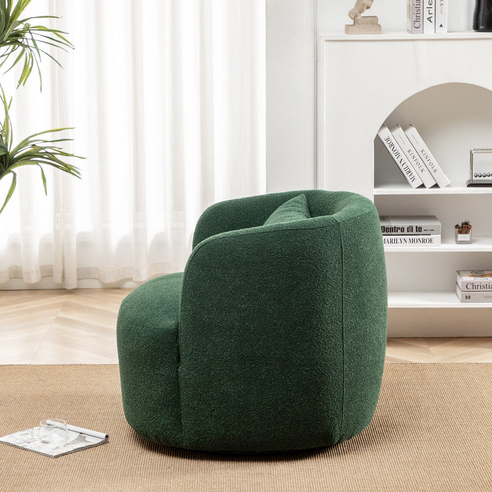 34" Wide Boucle Upholstered Swivel Armchair, Green