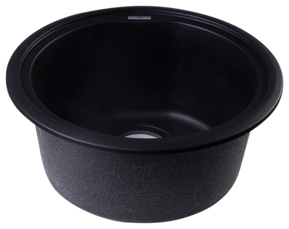 ALFI brand AB1717DI-BLA Black 17" Drop-In Round Granite Kitchen Prep Sink