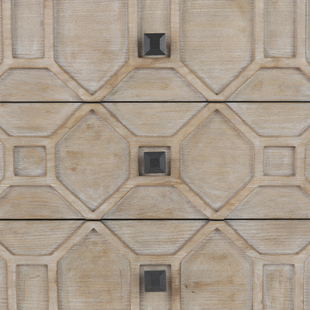 Genevieve II Light Brown Fir Veneer w/ Black Metal Base Sideboard