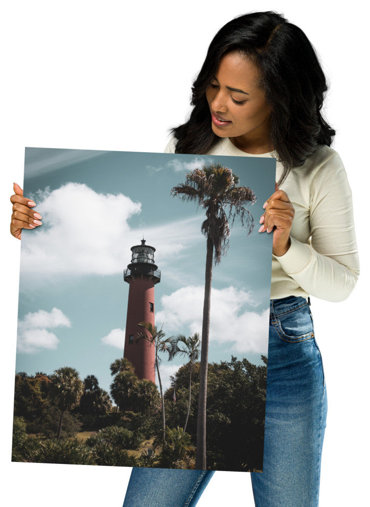 Jupiter Lighthouse Colorized Coastal Landscape Photo Unframed Wall Art Print, 16" X 20"