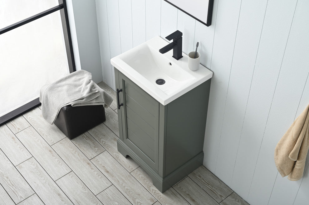 Vanity Art Bathroom Vanity With Sink & Top, Vintage Green, 20", Black Stone