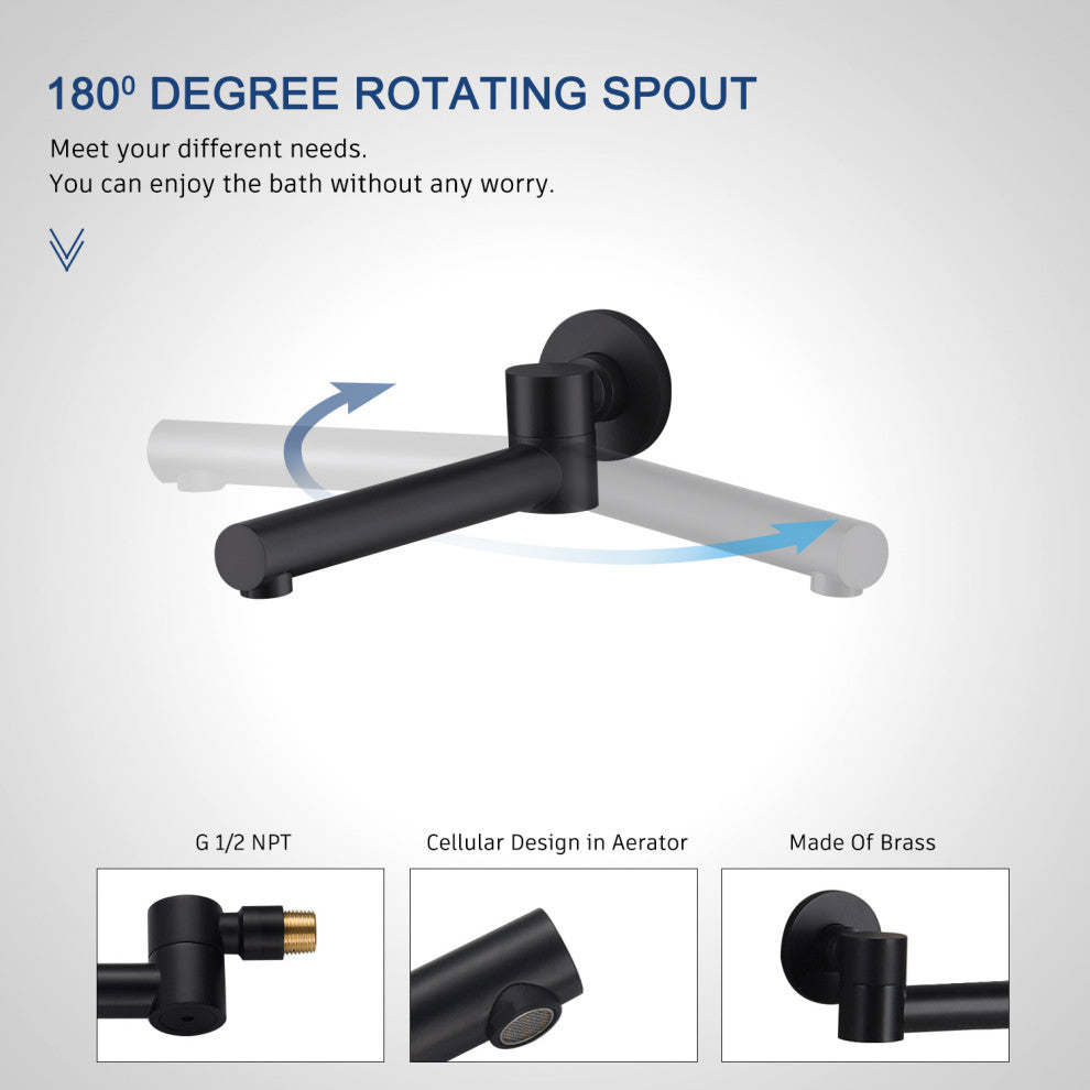 CASAINC 10" Round Wall Mounted Shower System Set Handheld Spray & Bathtub Spout, Matte Black