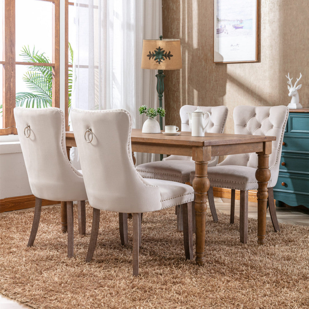 Gewnee Chair with Wood Legs Nailhead Trim 2-Pcs Set