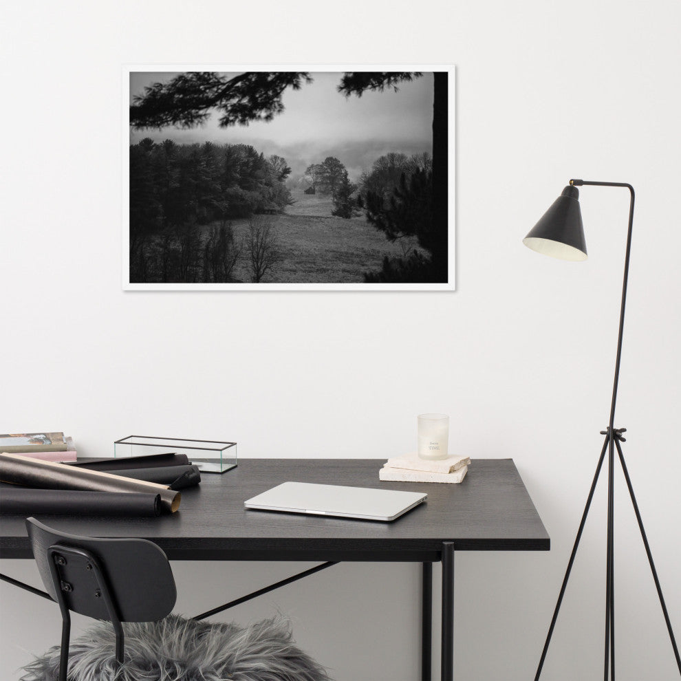 Mist of Valley Forge in Black and White Framed Photo Paper Wall Art Prints, White, 24" X 36"