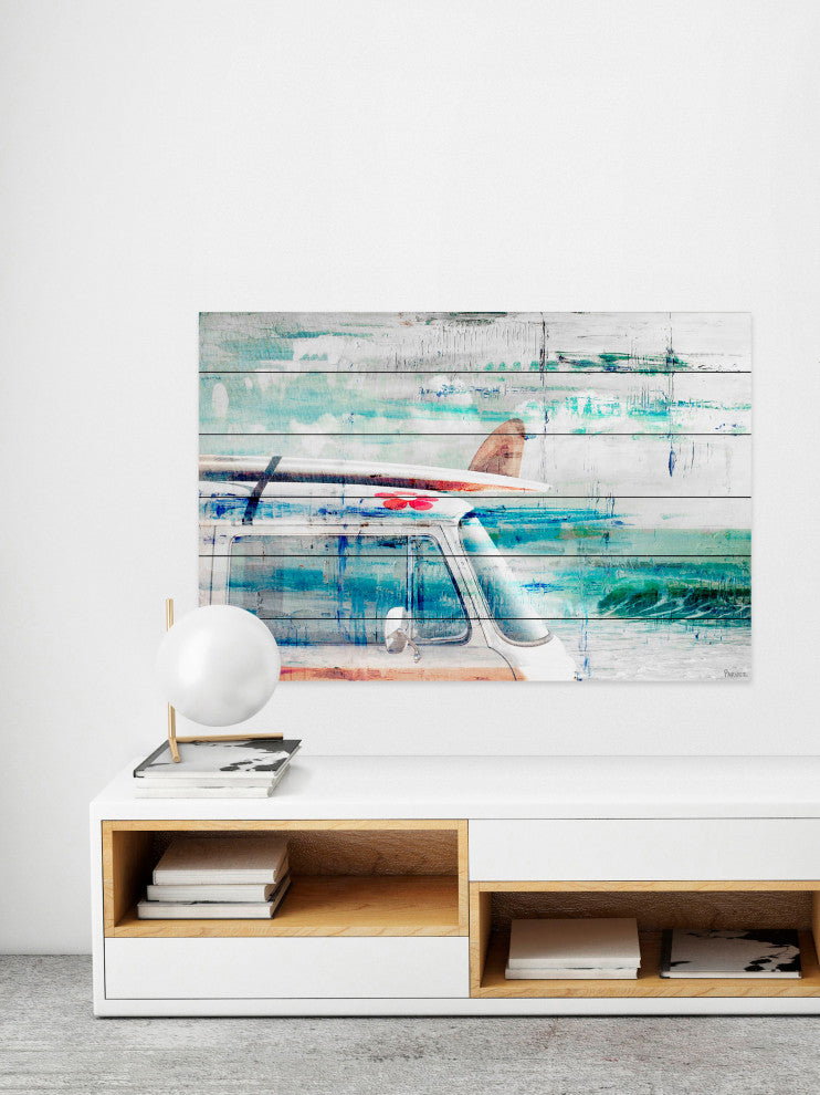 "Beach Trip" Painting Print on White Wood, 60"x40"