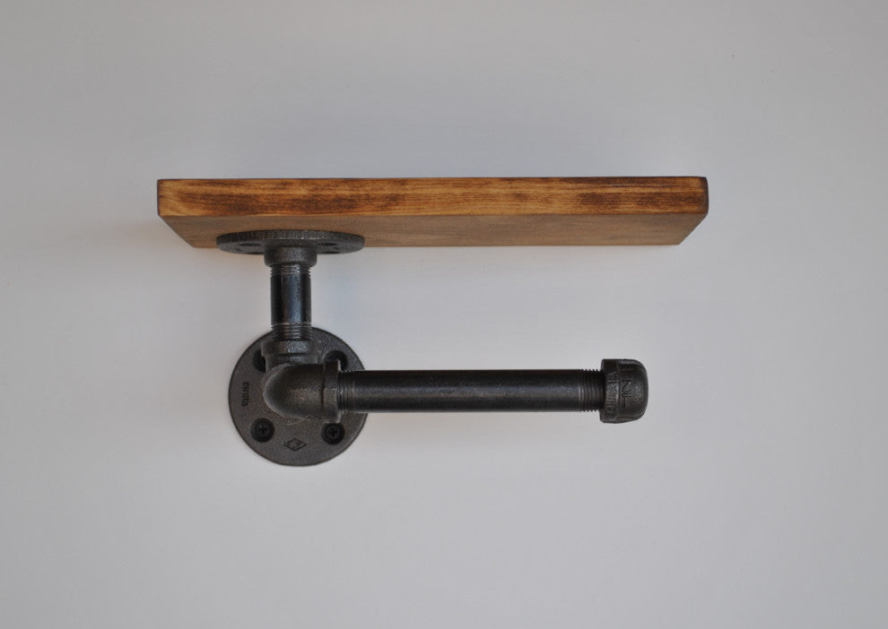 Blacksmith II - Plumbing Pipe Toilet Paper Holder with Rustic Shelf