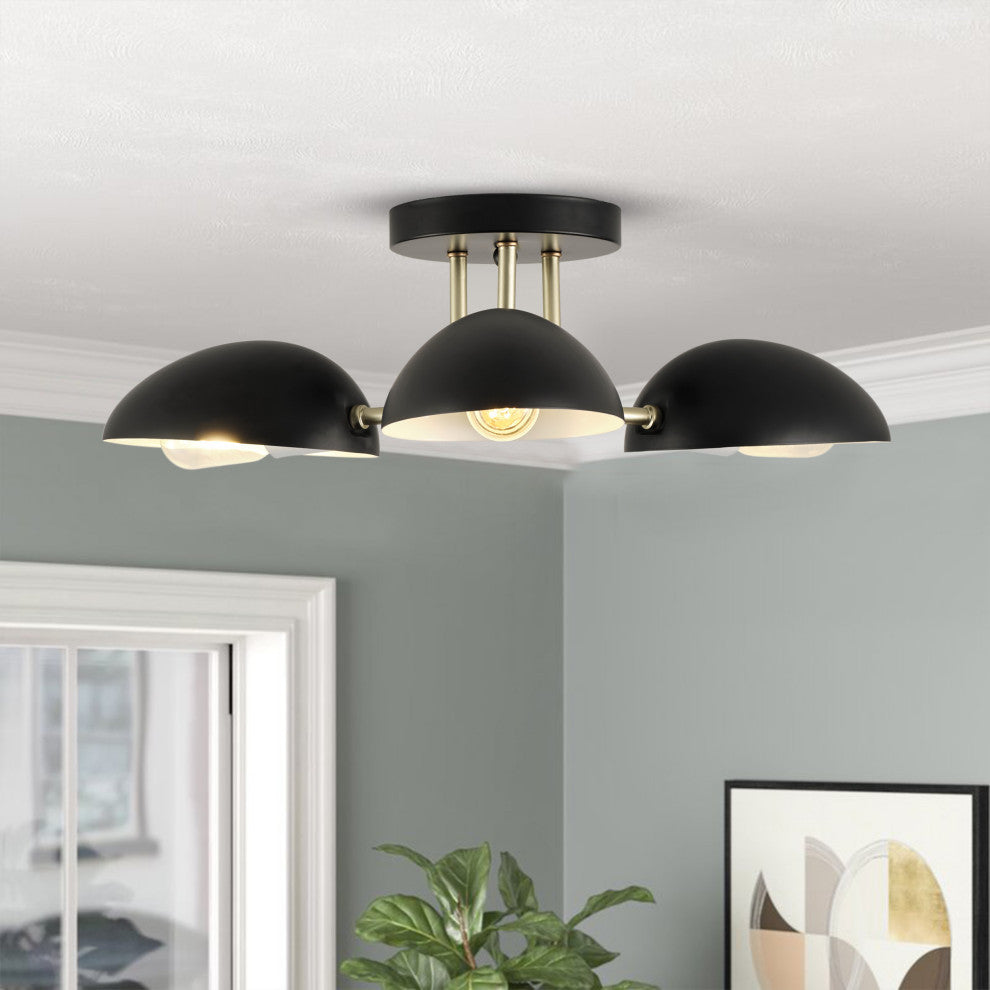 Farmhouse Matte Black 3-Light Semi Flush Mount Ceiling Light Fixture
