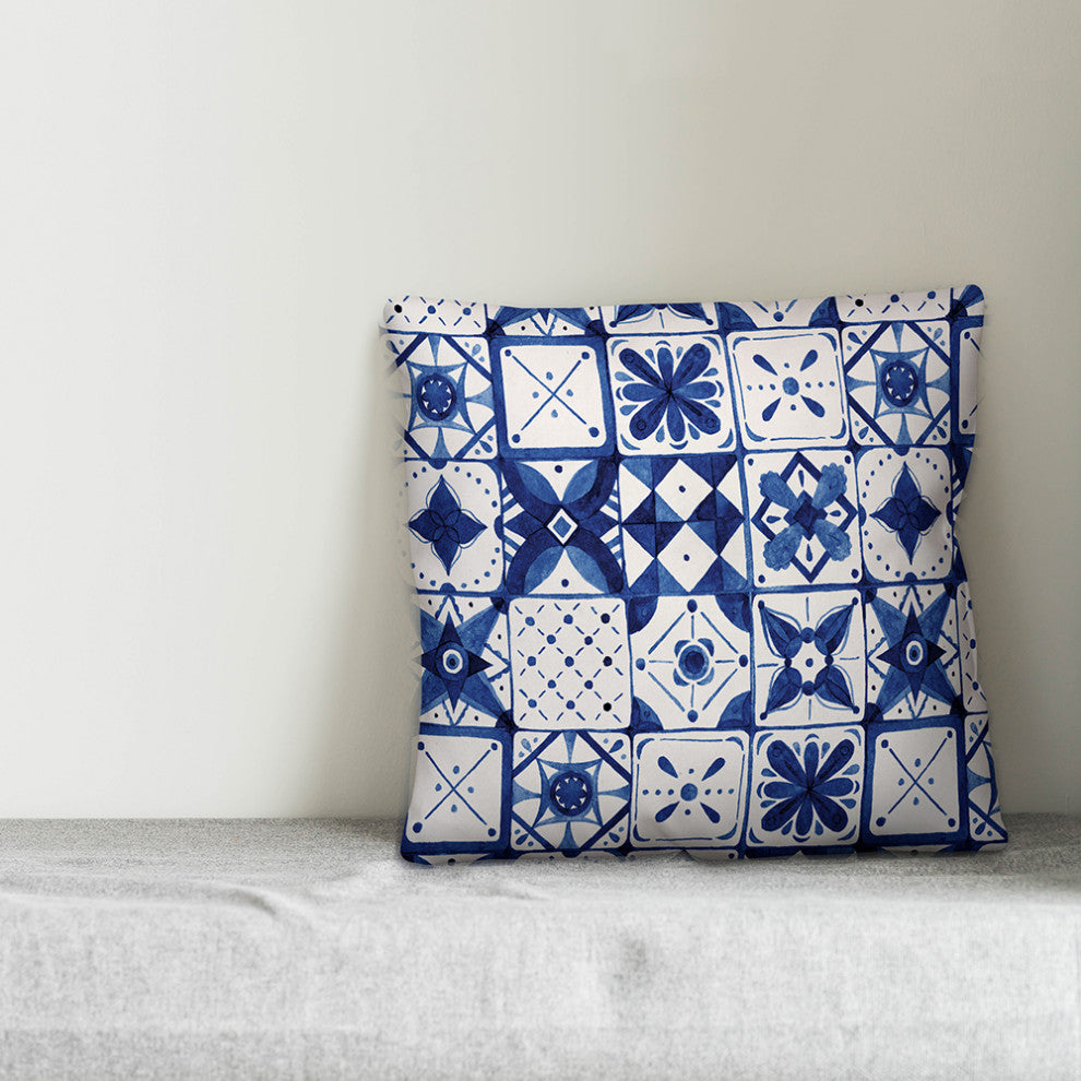 Watercolor Blue Boho 18x18 Spun Poly Pillow