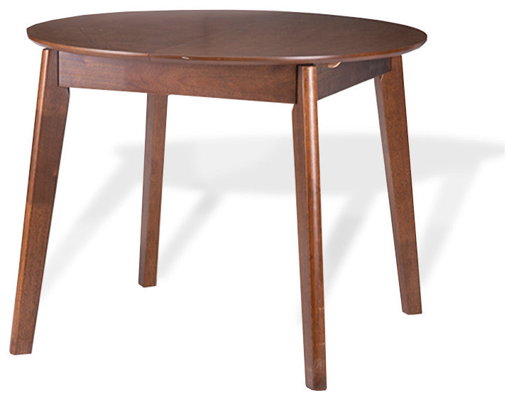 Extendable Round Dining Room Table, Modern Solid Wood, Medium Brown