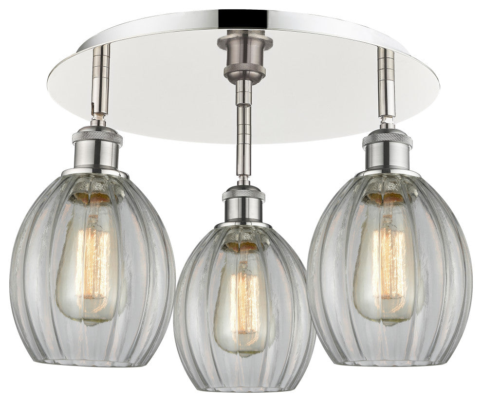 Eaton-3 Light 17" Flush Mount-Polished Nickel, Clear Glass Shade