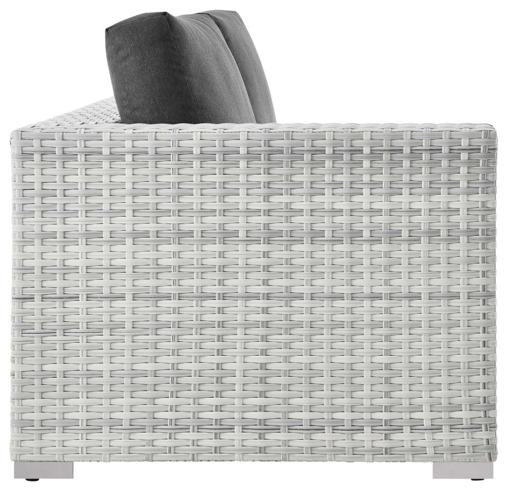 Lounge Loveseat Sofa, Rattan, Wicker, Gray, Modern, Outdoor Patio Bistro