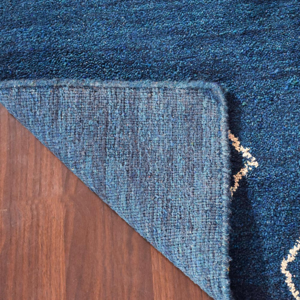 HAND KNOTTED LOOM SILK AREA RUGS-9'x12',Rectangle,Blue White,Contemporary