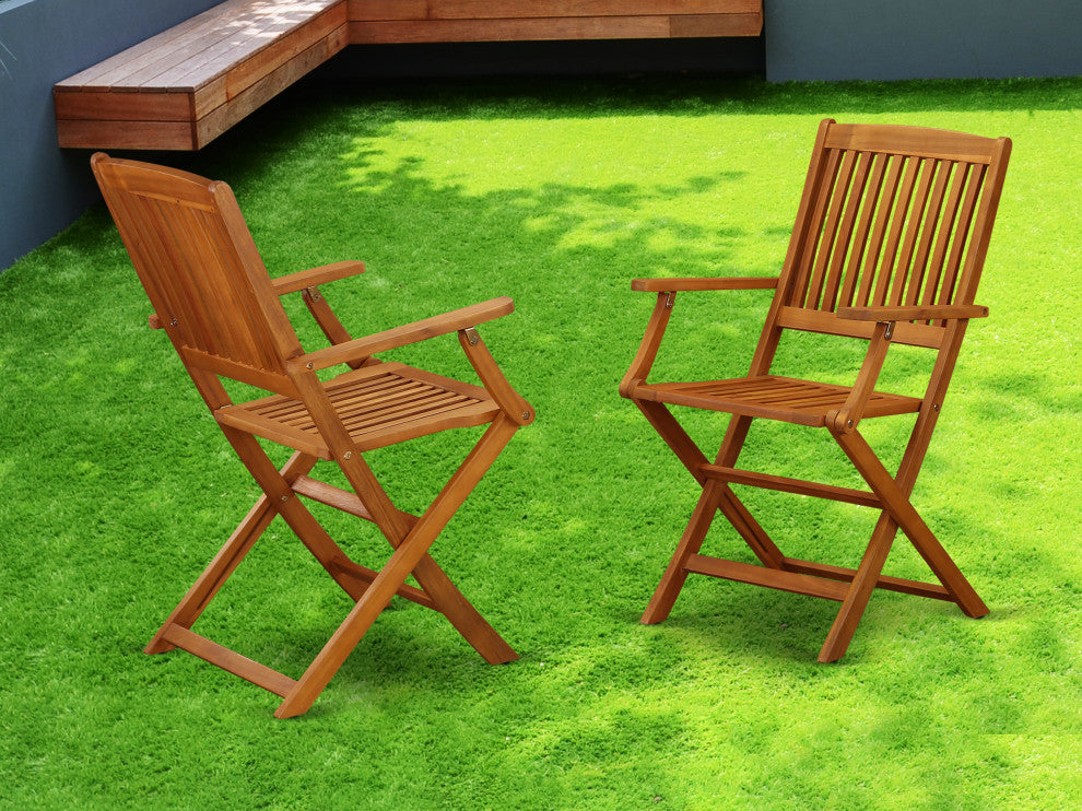 Solid Acacia Wood Balcony Folding Arm Chair, Set of Two, Set of 2