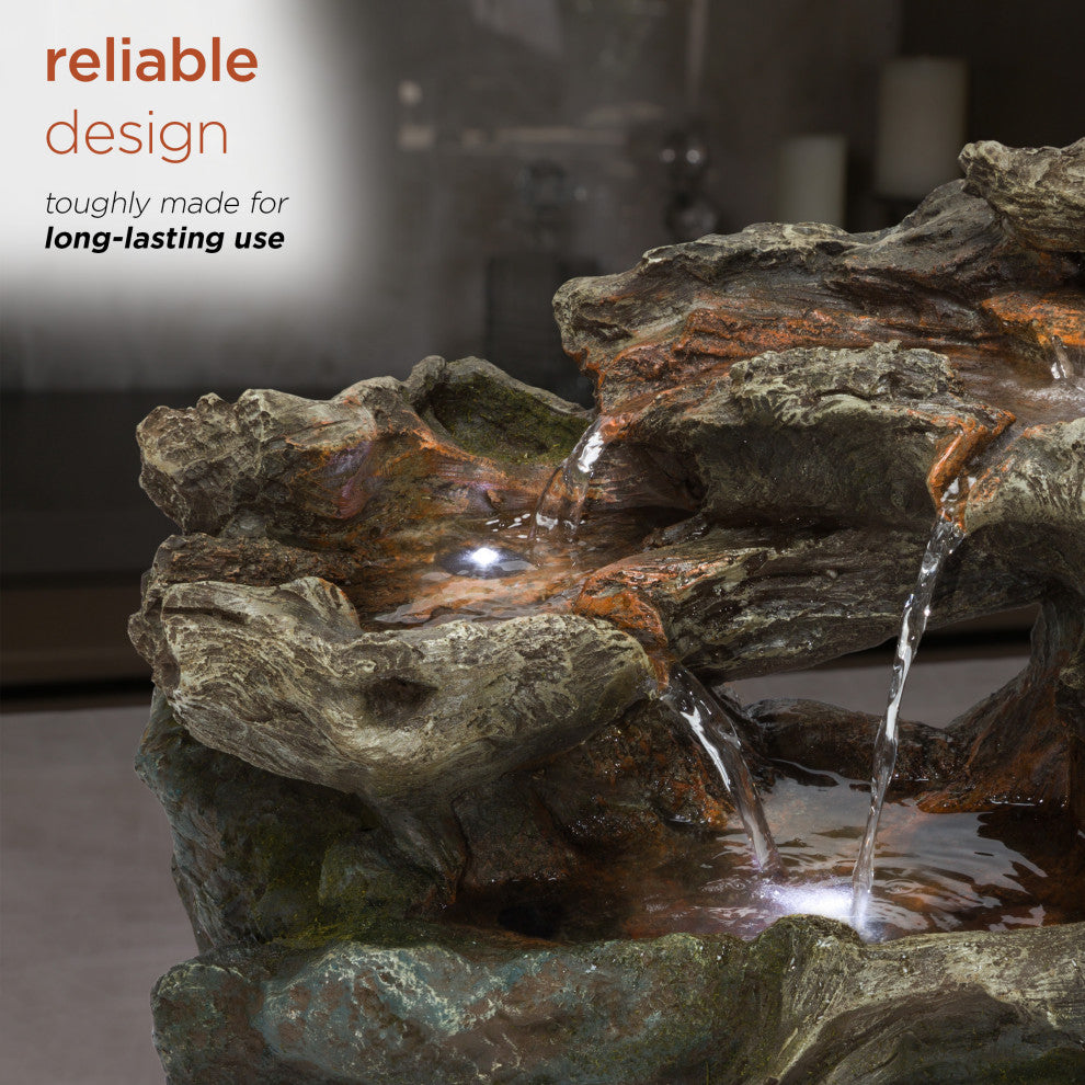 Alpine 3 Tier Rainforest Tabletop Fountain With LED Lights, 10"