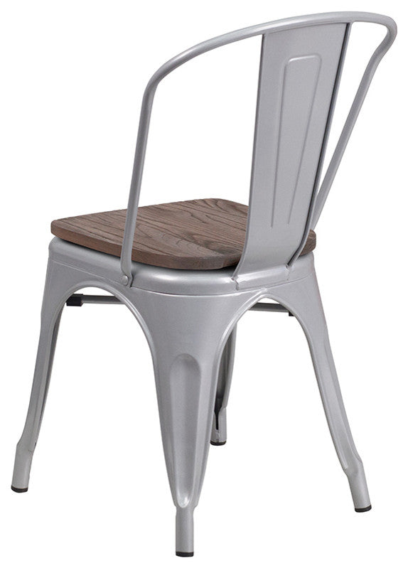 Silver Metal Stackable Chair With Wood Seat