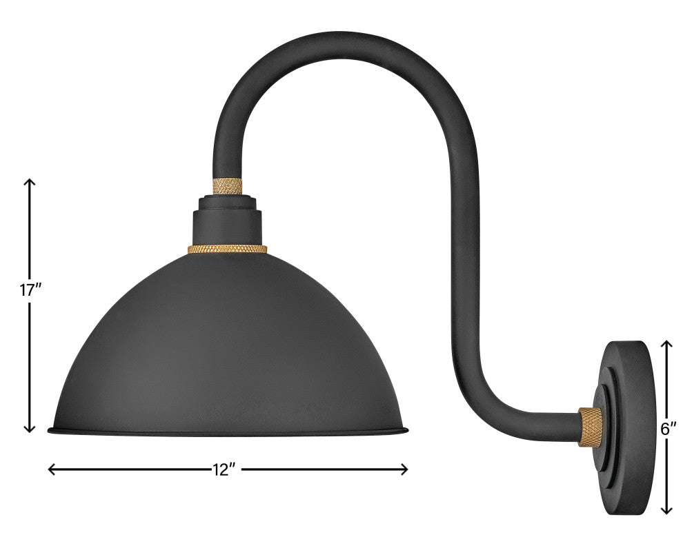 Hinkley Foundry Dome Medium Tall Gooseneck Barn Light, Textured Black