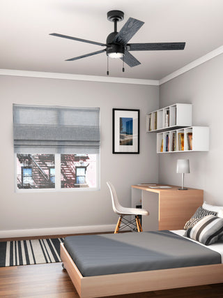 Erling Ceiling Fan, LED Light Kit and Pull Chain, Matte Black, 52"