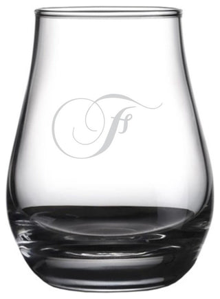 Chopin Script Etched Monogram Spey Dram Whiskey Tasting Glass, Letter F