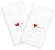 "I Love You" Embroidered White Hand Towels, Set of 2, Navy