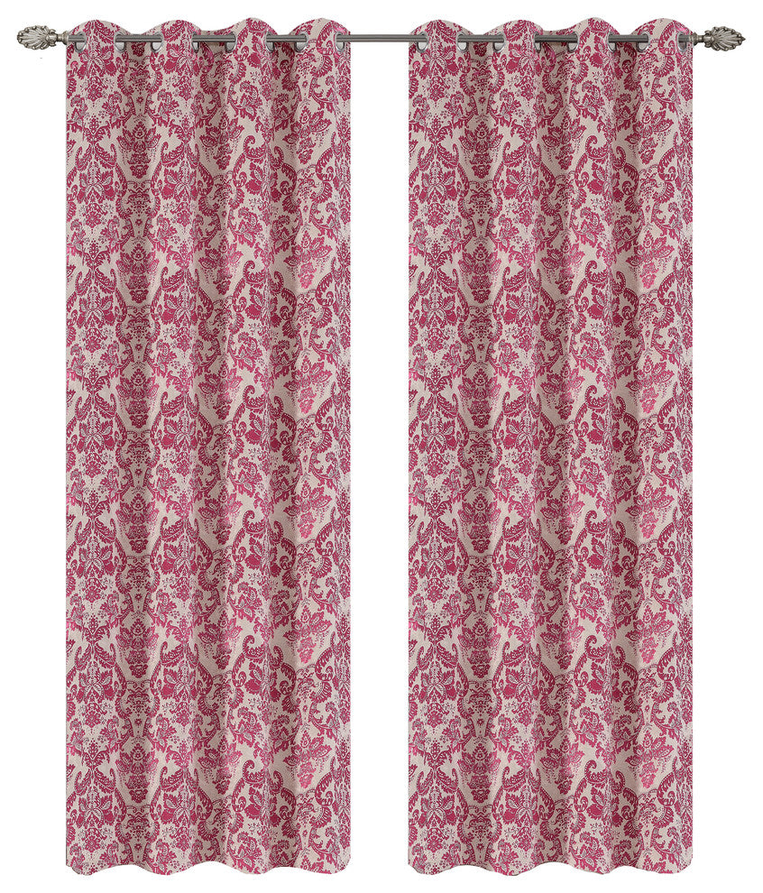 Jacquard Fern Drapery Curtain Panels, Fuchsia, 50"x63", Set of 2