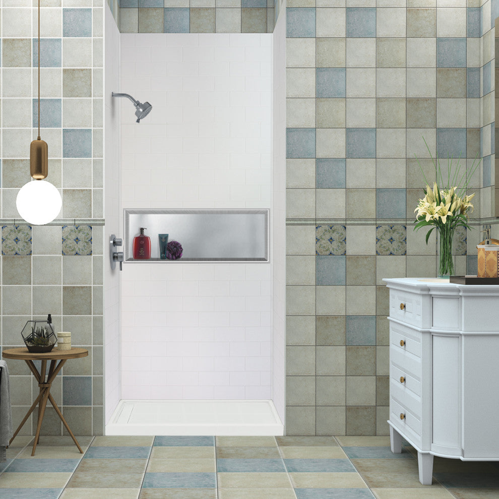 Transolid SaraMar 36in X 48in X 72in Glue to Wall 3-Piece Shower Wall Kit, White