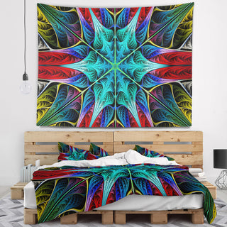 Glowing Fractal Flower Layers Abstract Wall Tapestry, 39"x32"
