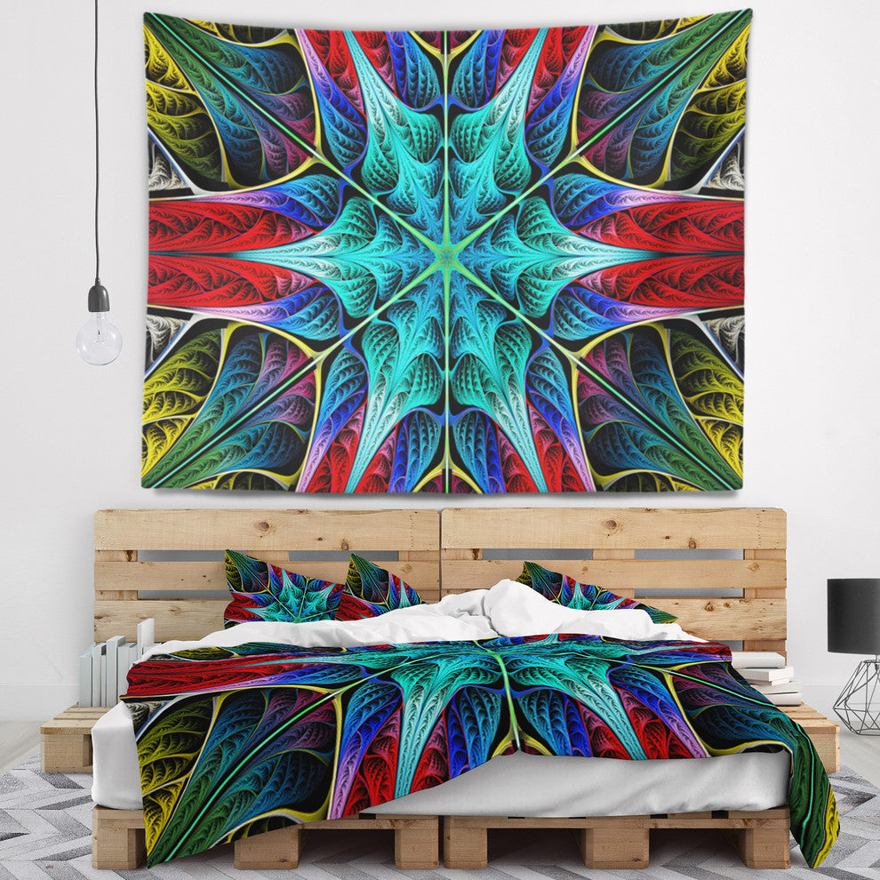Glowing Fractal Flower Layers Abstract Wall Tapestry, 39"x32"