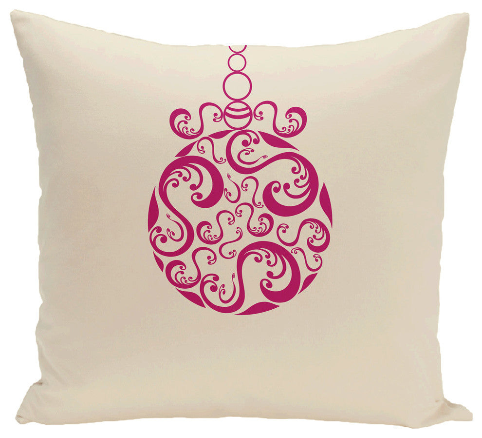 Fancy-Bulb, Decorative Holiday Print Pillow, Ivory And Cream, 26"x26"