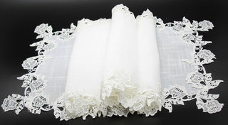 English Rose Lace Trim Table Runner, White, 16"x36"