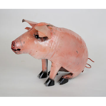 Recycled Metal Sitting Pig, Pink