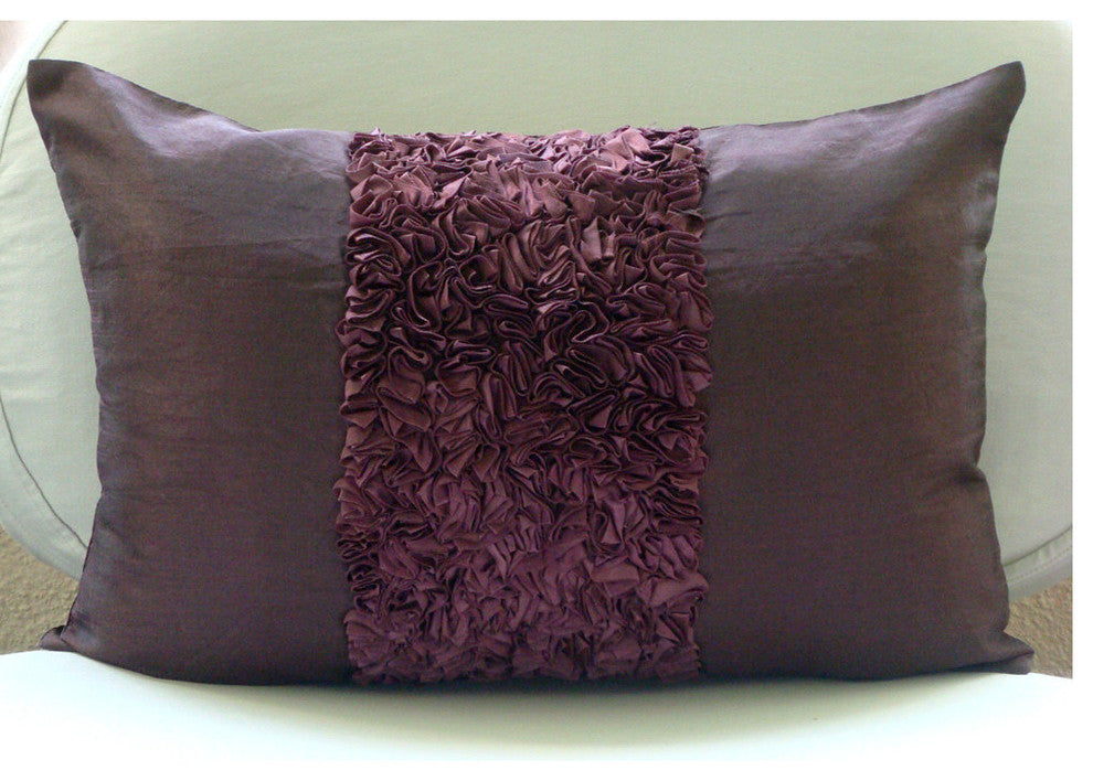 Purple Rectangular Pillow Covers 12"x26" Silk, Plum Love