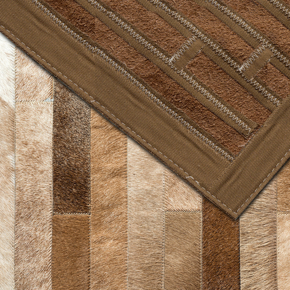 Cowhide Patchwork Rug, Poseidon, Shiitake, 6' X 9'