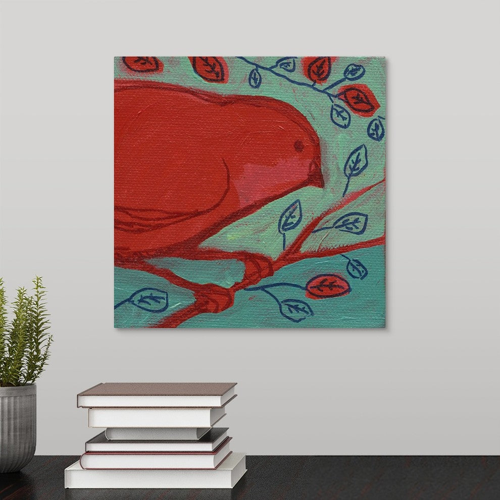 Red Bird Wrapped Canvas Art Print, 12"x12"x1.5"