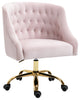 Arden Swivel and Adjustable Velvet Upholstered Office Chair, Pink, Gold Base