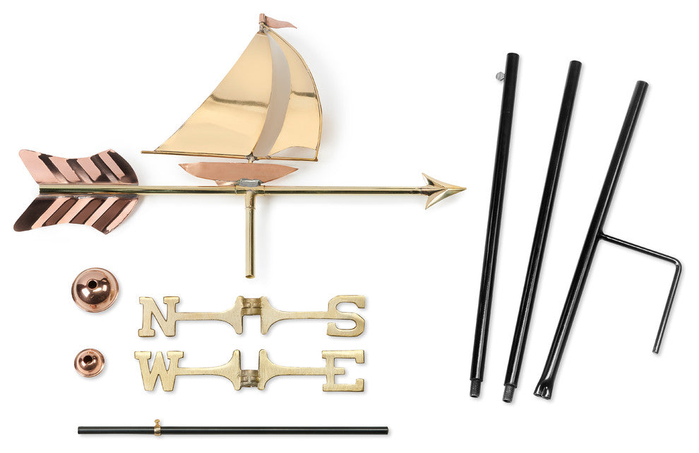 Polished Copper Sailboat Weathervane, Garden Pole