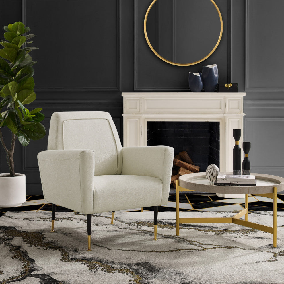 Inspired Home Holt Accent Chair Velvet/Linen 30Lx32Wx36H, Beige