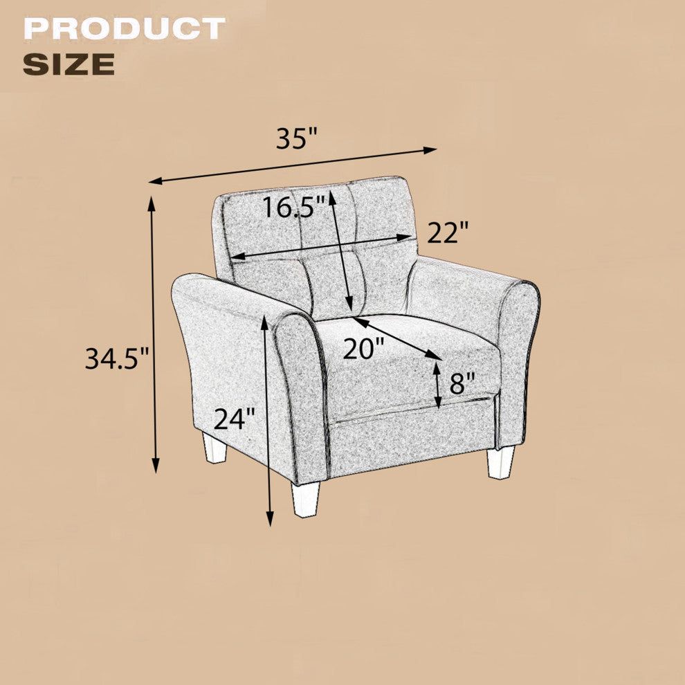 TATEUS 35" Armchair in Light Grey-Blue Linen Upholstery for Home or Office