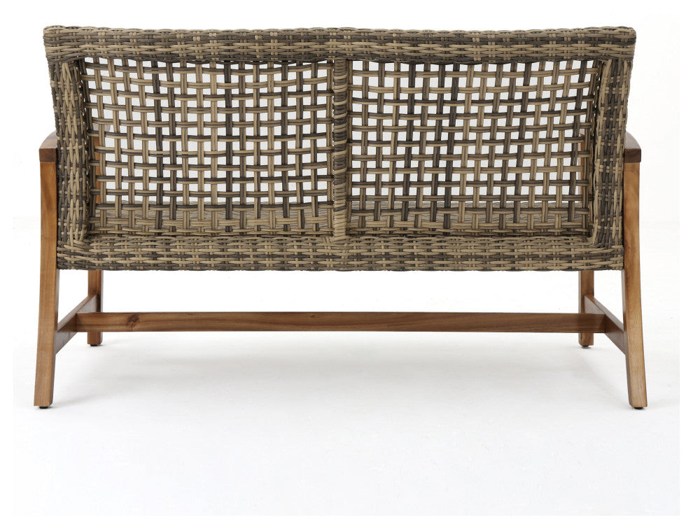 Spring Spender Outdoor 4-Piece Wood, Wicker Chat Set, Natural Stained, Gray
