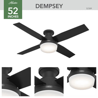 Hunter 52" Dempsey Matte Black Low Profile Ceiling Fan, LED Kit, Remote