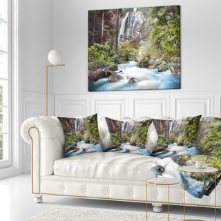 Blue Klonglan Waterfall Photography Throw Pillow, 16"x16"