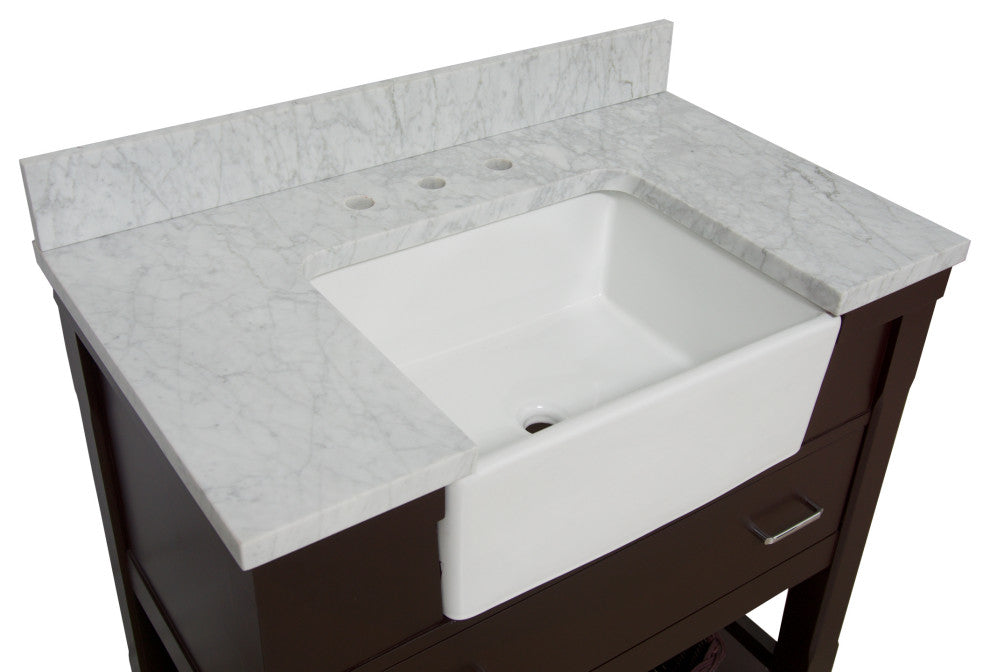Charlotte 36" Bathroom Vanity, Chocolate, Carrara Marble Top