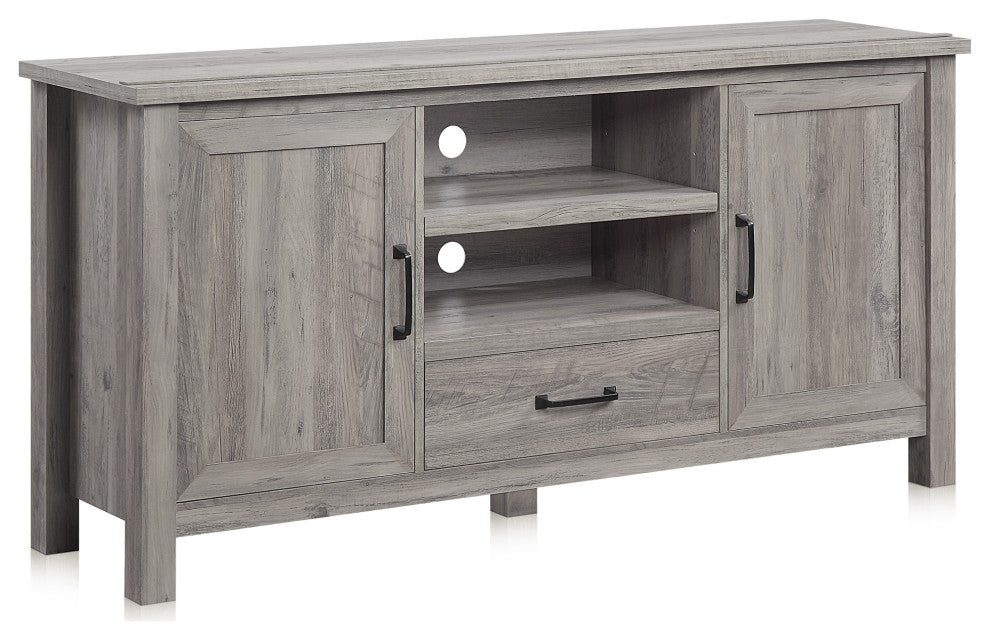 60 Inch Farmhouse TV Stand or Entertainment Center, Gray Wash