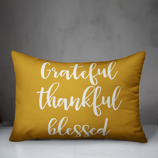 Grateful Thankful Blessed Lumbar Pillow, Mustard, 14"x20"