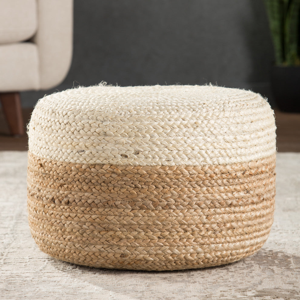 Jaipur Living Oliana Ombre Cylinder Pouf, White